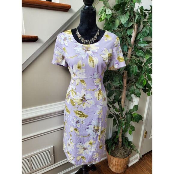 Chadwicks Women's Purple Linen Round Neck Short Sleeve Knee Length Dress Size 8 - Picture 1 of 10